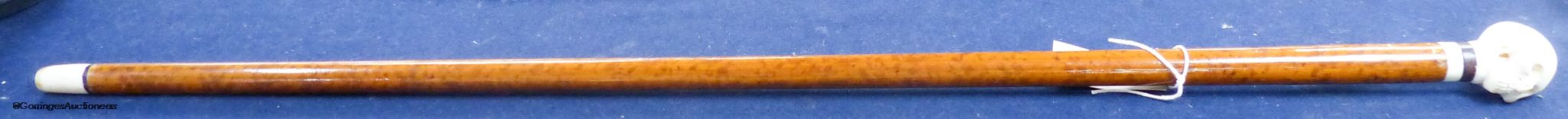A malacca and ivory skull handled walking stick